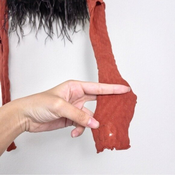 Poster Girl Mira Cutout Top OS Burnt Henna Chocolate Brown Ostrich Feathers Crop - Picture 6 of 7